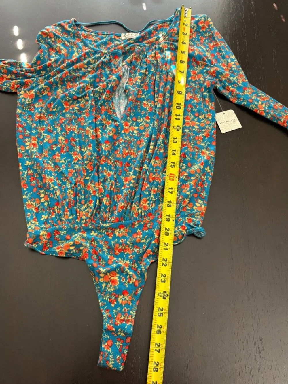 NEW Free People Kaya Turquoise Floral Keyhole Cutout Thong Bodysuit Long-Sleeve